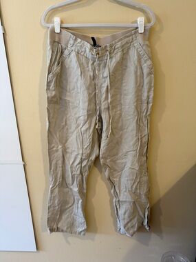 Ellen Tracy Beige Drawstring Linen-Blend Joggers